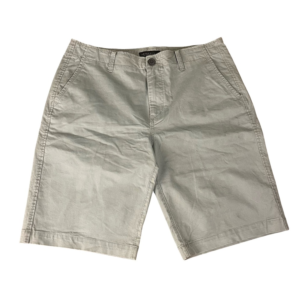 Aeropostale Mens Chino Short Size 34 Gray Tan Cotton Blend Stretch Casual Summer